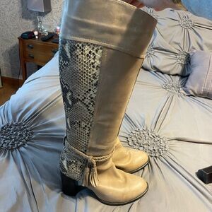 Tall Fabianelli Genuine Leather Boots. Soft  taupe and snakeskin, IT 38,US 7.5/8